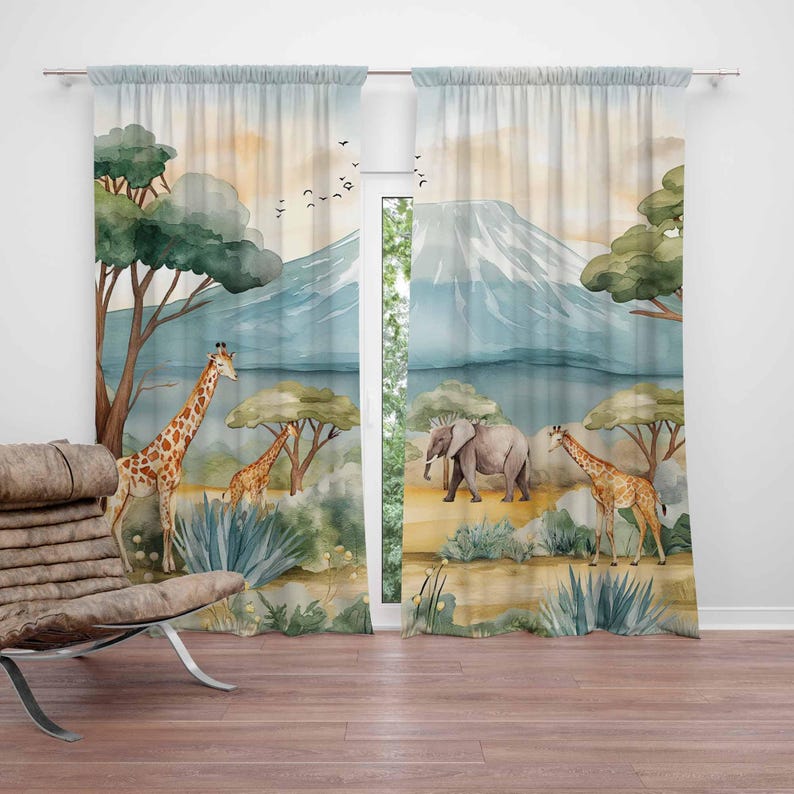 ม่านลายสัตว์ซาฟารีสำหรับเด็ก ม - Baby Nursery Blackout Curtains บทวิจารณ์และราคา