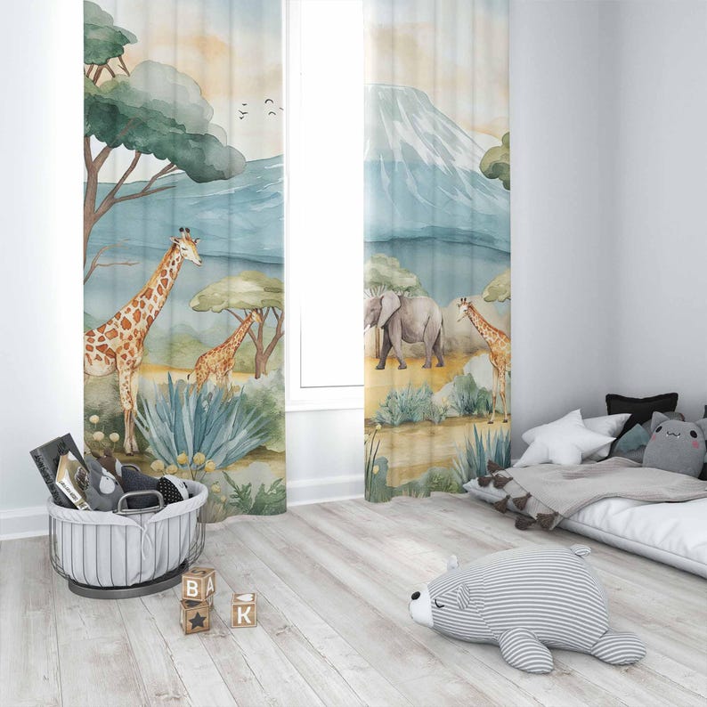 ม่านลายสัตว์ซาฟารีสำหรับเด็ก ม - Baby Nursery Blackout Curtains บทวิจารณ์และราคา