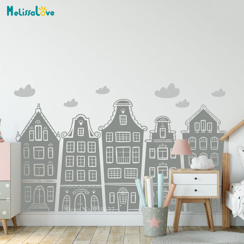 สแกนดิเนเวียนบ้านและเมฆ Decal  - Baby Nursery Decals บทวิจารณ์และราคา