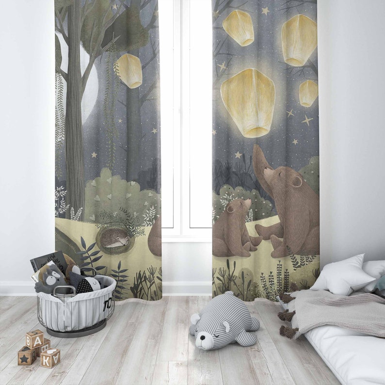 ผ้าม่านลายป่าไม้ ลายสัตว์ หมี  - Baby Nursery Blackout Curtains บทวิจารณ์และราคา