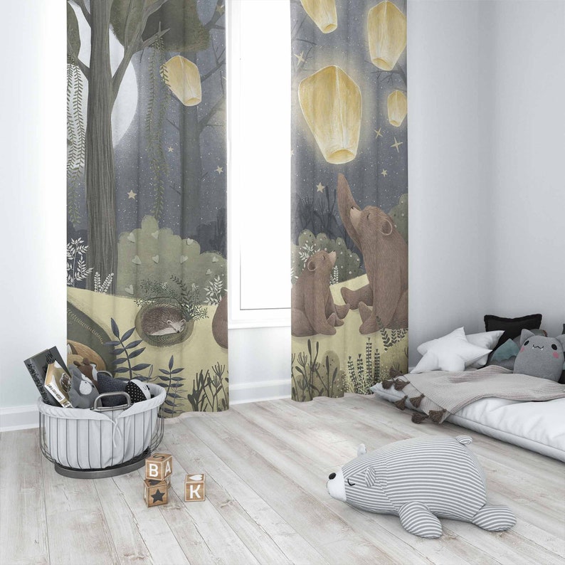 ผ้าม่านลายป่าไม้ ลายสัตว์ หมี  - Baby Nursery Blackout Curtains บทวิจารณ์และราคา