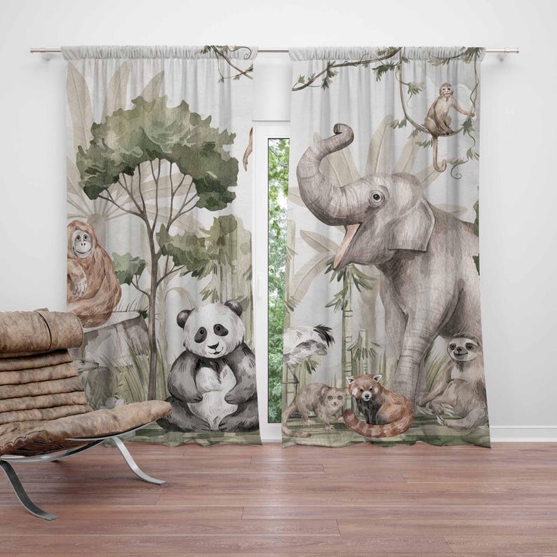 ม่านลายสัตว์ซาฟารี ม่านห้องนอน - Baby Nursery Blackout Curtains บทวิจารณ์และราคา