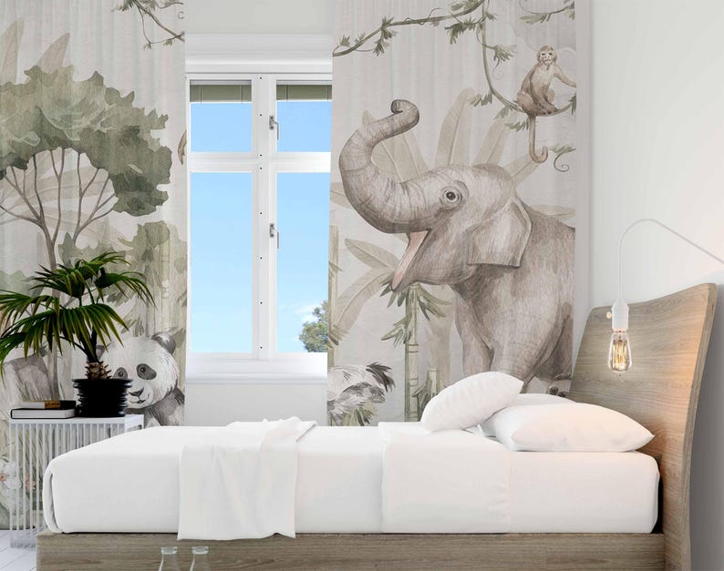 ม่านลายสัตว์ซาฟารี ม่านห้องนอน - Baby Nursery Blackout Curtains บทวิจารณ์และราคา