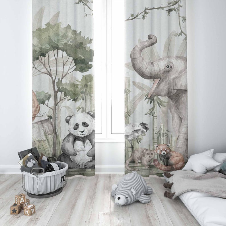 ม่านลายสัตว์ซาฟารี ม่านห้องนอน - Baby Nursery Blackout Curtains บทวิจารณ์และราคา
