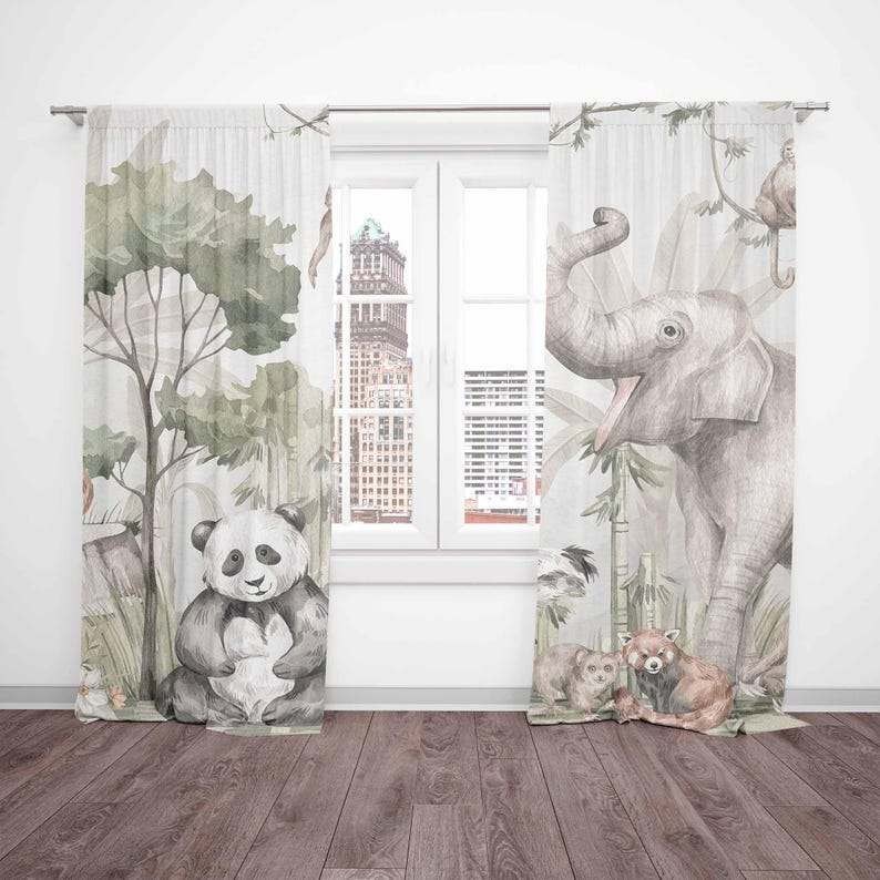 ม่านลายสัตว์ซาฟารี ม่านห้องนอน - Baby Nursery Blackout Curtains บทวิจารณ์และราคา