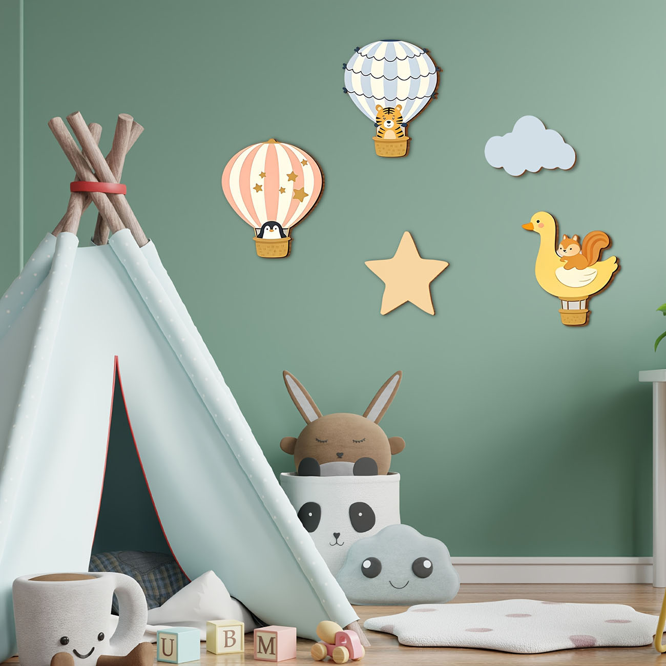 สติ๊กเกอร์ติดผนังไม้รูปบอลลูนล - Baby Nursery Decals บทวิจารณ์และราคา